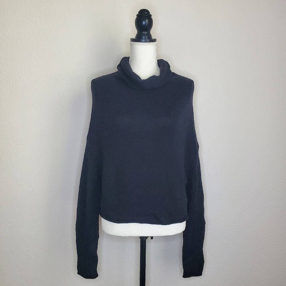 Vince Wool Blend Cropped Turtleneck Sweater Black Small